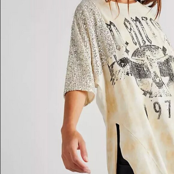 Free People We The Free City Sparkle Tee Oversized Tie Dye Sequin Top S - Picture 3 of 8